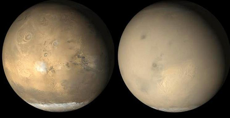Tormenta de polvo fotografiada en 2001. Fuente: NASA, JPL, Malin Space Science Systems.