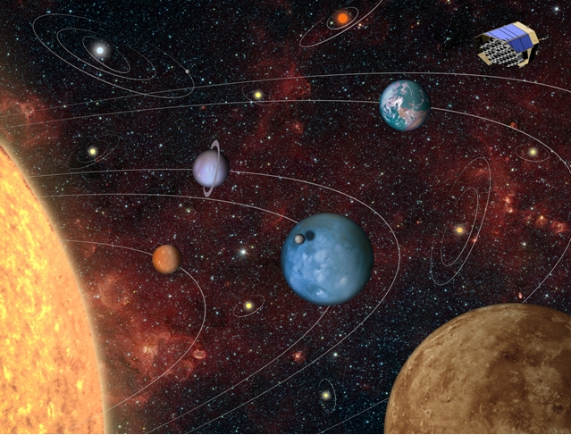 Concepción artística de la misión PLATO, que buscará planetas alrededor de otras estrellas. Fuente: DLR (Susanne Pieth).