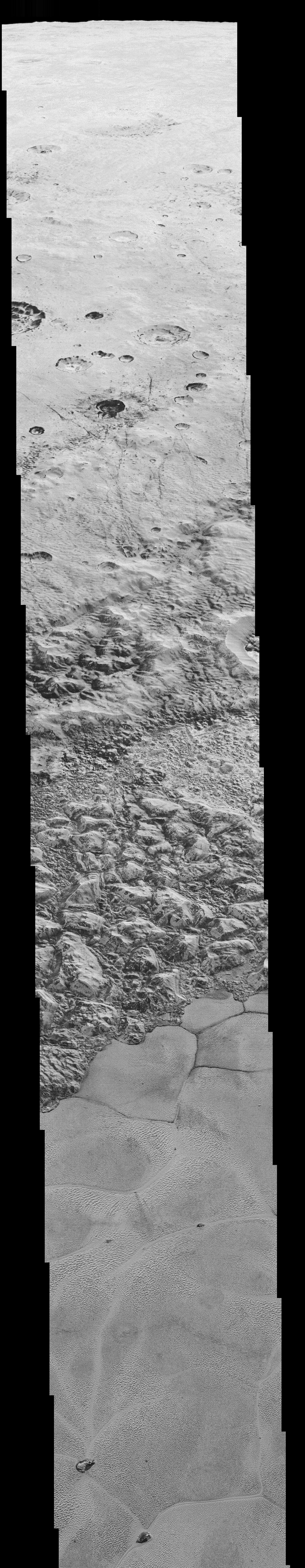 Imagen compuesta a partir de un mosaico que muestra todo un hemisferio de Plutón. Fuente: NASA/JHUAPL/SwRI.