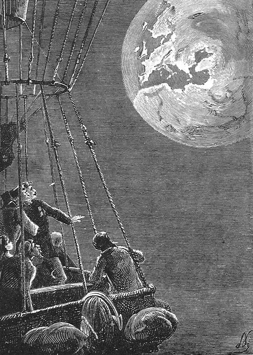  Servadac contempla la Tierra desde un globo. Ilustración de Paul Philippoteaux.