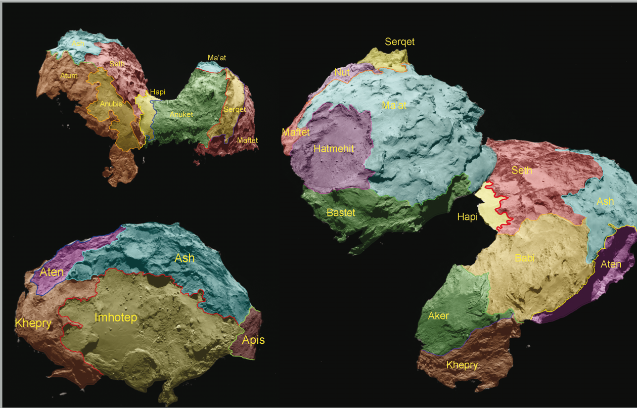 Cartografiado del cometa 67P. Fuente: ESA/Rosetta/MPS for OSIRIS Team MPS/UPD/LAM/IAA/SSO/INTA/UPM/DASP/IDA.