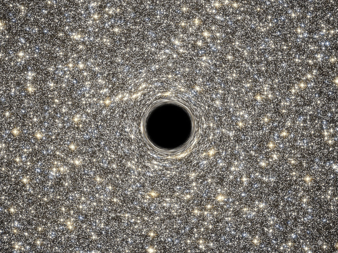 Cconcepción artística del agujero negro supermasivo en M60-UDC1 (NASA, ESA, D. Coe, G. Bacon -STScI-).
