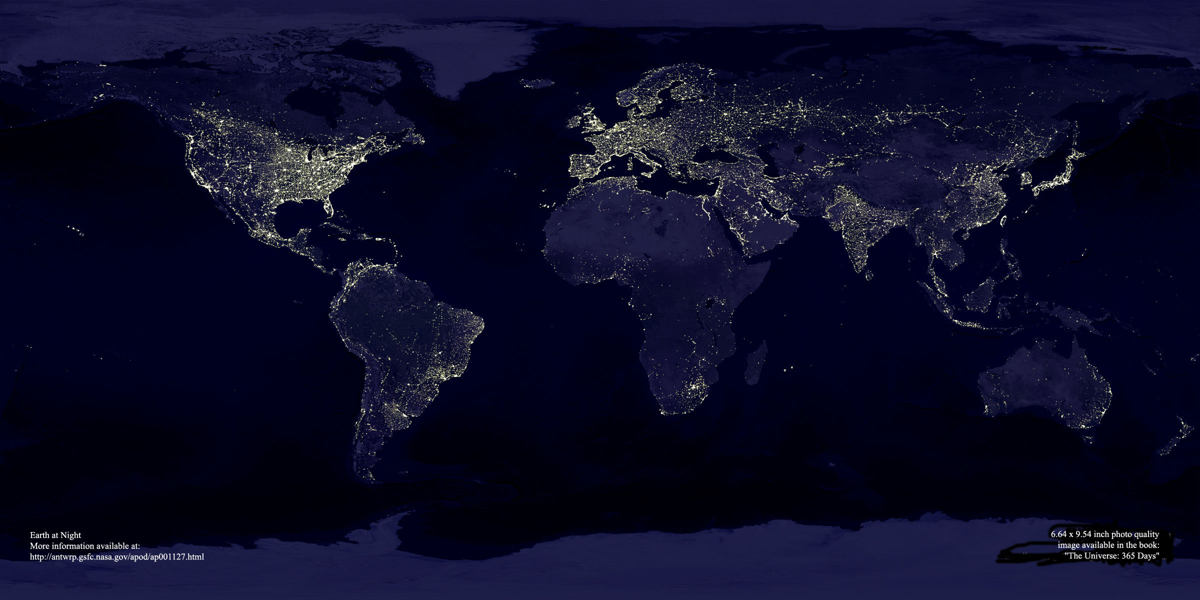 La Tierra por la noche. Fuente: NASA.